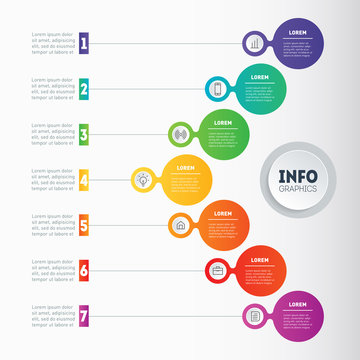 Infographic template. Education, technology, industry or science concept with 7 processes, values, parts, options or steps. Business presentation.