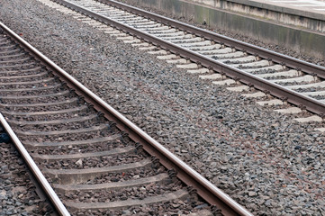 Fototapeta premium Empty railway tram, train lines