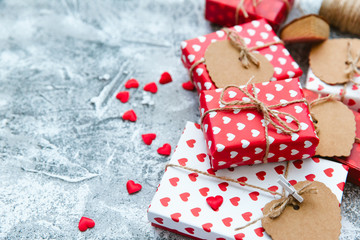 Obraz na płótnie Canvas Valentines day gift boxes. Holiday background .
