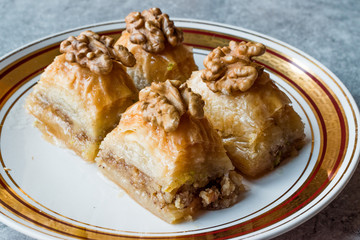 Turkish Traditional Dessert Baklava with Walnuts.