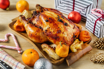 roasted chicken on Christmas table