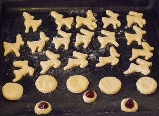 The process of making christmas Reindeer cookies.