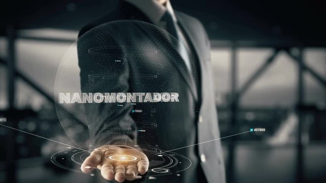 Nanomontador with hologram businessman concept, in English Molecular assembler