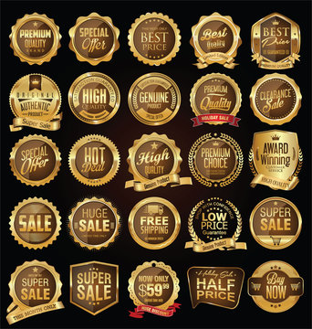 Super sale golden retro badges and labels vector collection