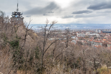 Panoramic view of city of Plovdiv from Sahat tepe hill, Bulgaria