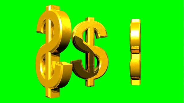 Rotazione sul proprio asse verticale di tre simboli del dollaro