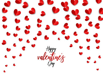 love origami Valentine lettering text design web banner. Happy Valentines Day greeting card. Realistic 3d red paper heart shape. Holiday vector illustration. Valentine's day symbol.