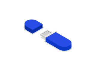Blue usb drive isometric 3D icon. Digital technologies, computer device, multimedia equipment vector illustration