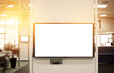 LCD Blank billboard for copy space in your text message or promotional content, public information board on airport, advertising mock up empty in metropolitan. Background insert text of customer.