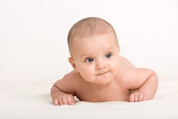 Close up portrait of cute caucasian baby boy