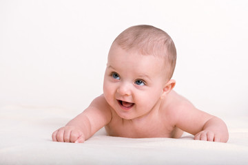 Close up portrait of cute caucasian baby boy