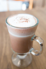 Hot chocolate on wooden table