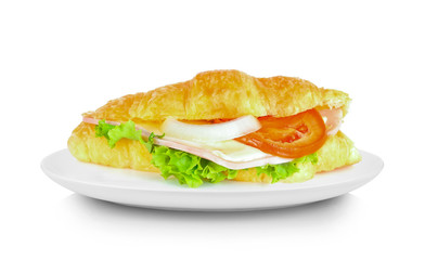 Croissant Ham cheese in white plate on white background