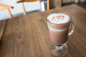 Hot chocolate on wooden table