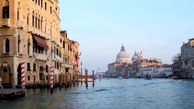 Grand Canal view in Venice late in the afternoon shot from the moving boat.