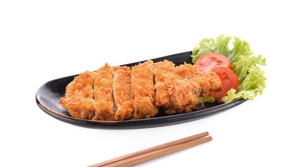 Tonkatsu or pork fried isolated on white background.