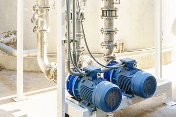 Water pump station and pipeline on roof deck of water tank for industrial work