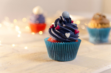 Beautiful, romantic, cupcake with little hearts decoration. Valentines candy
