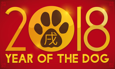 Paw Print for Chinese Year of the Dog in 2018, Vector Illustration