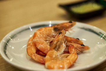 Cooked Whole Shrimps served in a dish