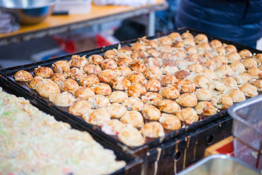 Fried octopus dough balls or Takoyaki