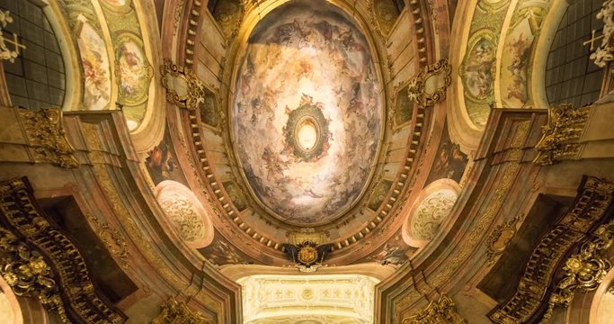 VIENNA, AUSTRIA – DECEMBER 2015 : Moving timelapse of St Peter's Church interior with paintings in view