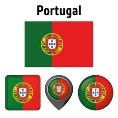 Flag illustration of Portugal, and several icons. Ideal for catalogs of institutional materials and geography