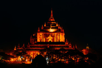 Fototapeta na wymiar BAGAN, MYANMAR - March 6, 2017: View on Thatbyinnyu temple in the darkness