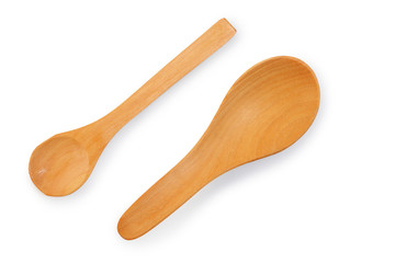 Wooden tablespoon and teaspoon isolated with clipping path