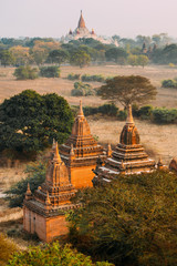 BAGAN, MYANMAR - March 6, 2017: Group of temples in Bagan. Ancient Pagoda. Sunrise in Bagan