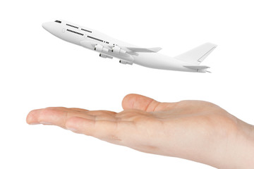 White Jet Passenger's Airplane over Hand. 3d Rendering