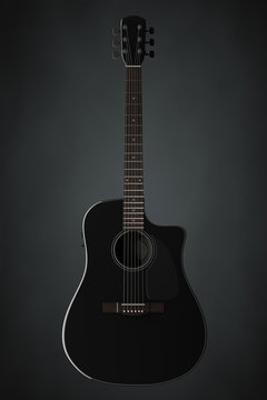Black Wooden Acoustic Guitar. 3d Rendering