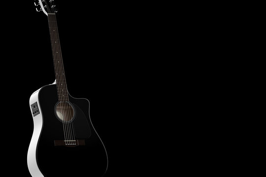 Black Wooden Acoustic Guitar with Blank Space for Yours Design. 3d Rendering