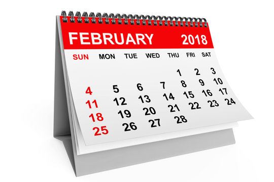 Calendar February 2018. 3d rendering
