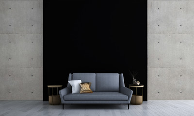 3D rendering inteiror design of minimal living room and black texture and concrete wall background 