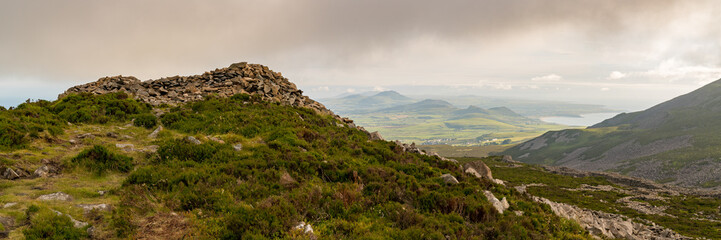 Fototapeta na wymiar Welsh landscape on the Llyn Peninsula - view from Tre'r Ceiri towards Porth Y Nant, near Trefor, Gwynedd, Wales, UK