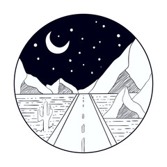 Lonely road inside a circle vector illustration