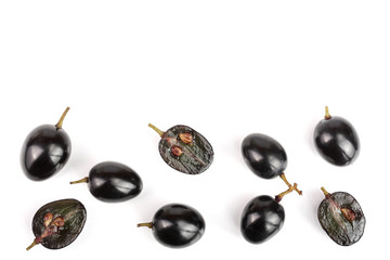 Dark grapes isolated on white background with copy space for your text, top view. Flat lay