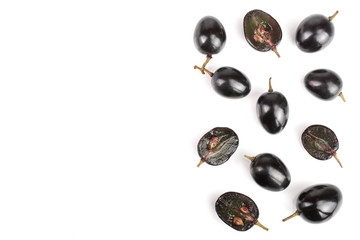 Dark grapes isolated on white background with copy space for your text, top view. Flat lay