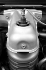 details of car engine, black and white photography