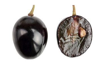 Dark grapes isolated on white background, top view. Flat lay