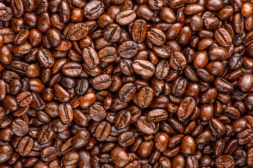Roasted coffee beans top view