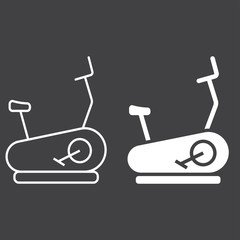Stationary bicycle line and glyph icon, fitness and sport, Exercise Bike sign vector graphics, a linear pattern on a black background, eps 10.
