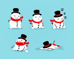 Early Spring, Snowman melts. Set of isolated objects for seasonal design. Vector illustration