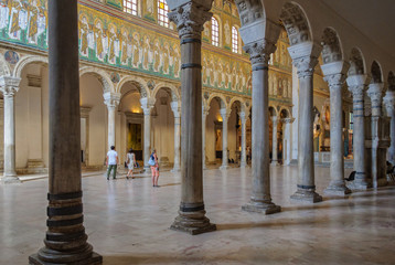 Inside the Basilica of Sant Apollinare Nuovo - Ravenna, Italy - obrazy, fototapety, plakaty