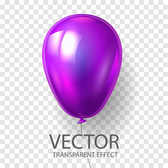 Realistic 3D render purple balloon vector  illustration isolated on transparent background. Glossy shine helium balloon in violet color for Birthday celebration, party, grand opening, sale promotion