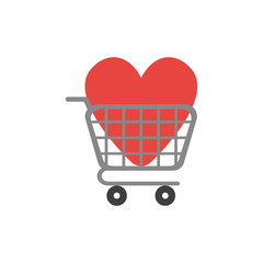 Flat design vector concept of heart inside shopping cart