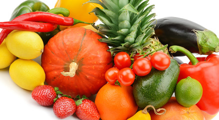 Fruits and vegetables isolated on white background.