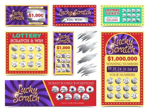 Winning lotto tickets and scratch cards vector set