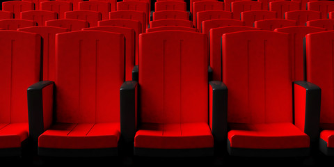 Obraz premium Cinema chairs background, front view. 3d illustration